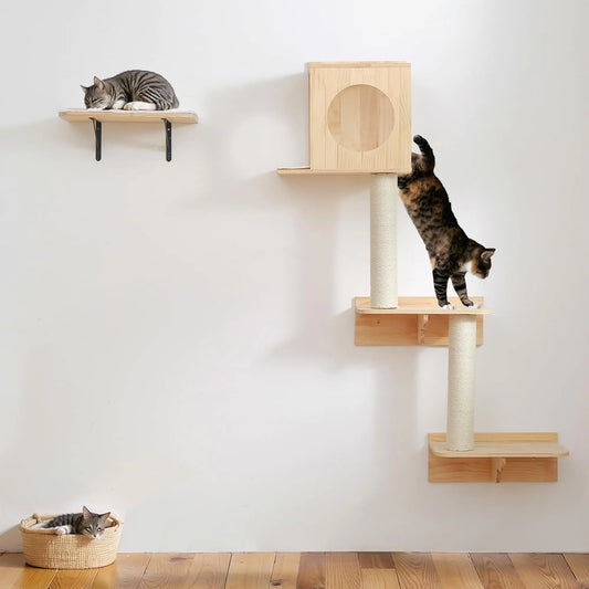 Árbol para Gatos Montado en la Pared, Muebles de Pared para Gatos, Estantes, Casa de Gato en la Pared